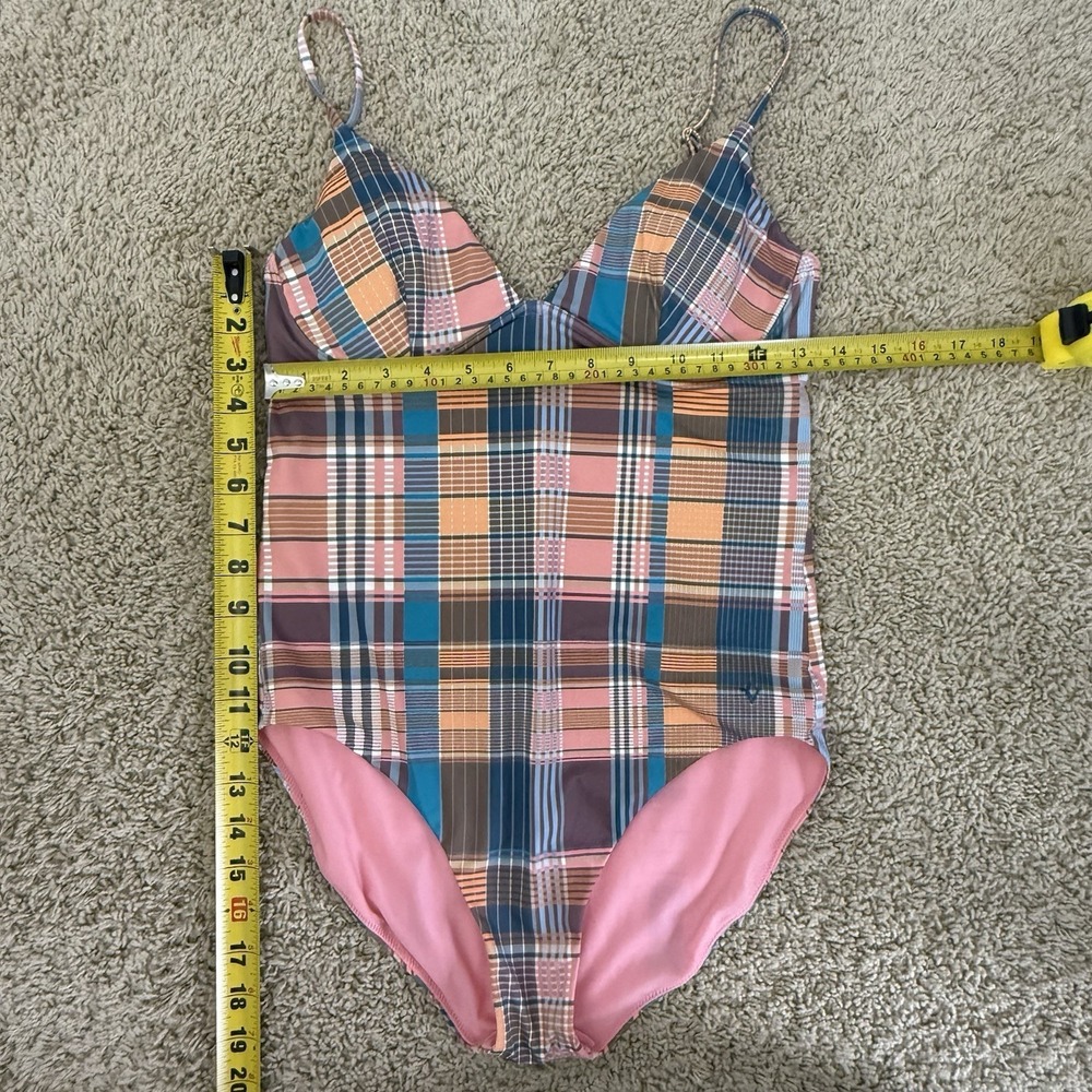 Vineyard Vines Womens Sconset 1 PC SWIMSUIT Medium Plaid Print Mallard Pink - Picture 8 of 11